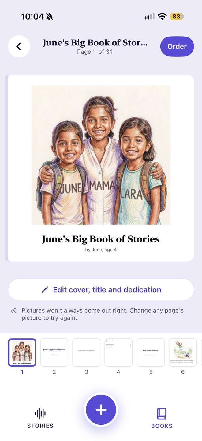 A printed book preview titled June's Big Book of Stories